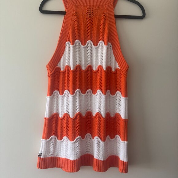Tommy Hilfiger Women's Cotton Scallop-Stripe Sweater Tank Top sz L Cable Knit - Picture 3 of 11